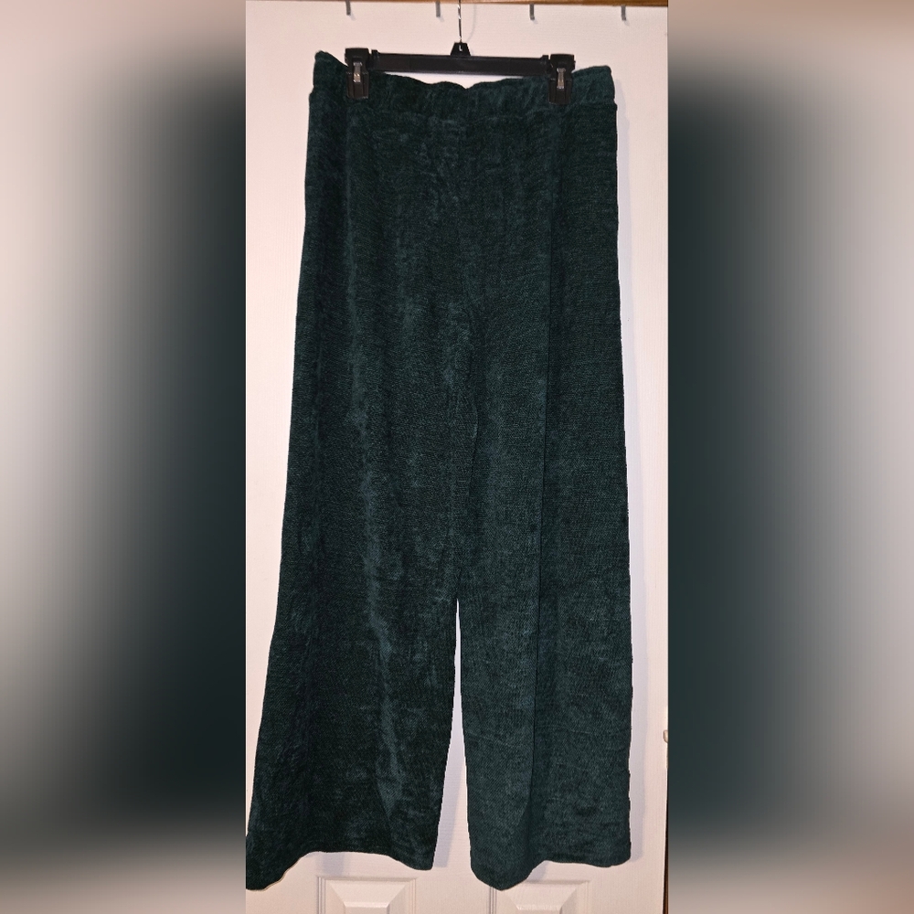 Umgee Knit Terry Wide Leg Pants – Size L Hunter Green Boho Cottagecore